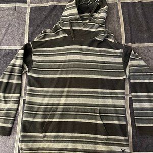 American Eagle Hooded Sweatshirt, Large Tall, Grey with Horizontal Stripes.